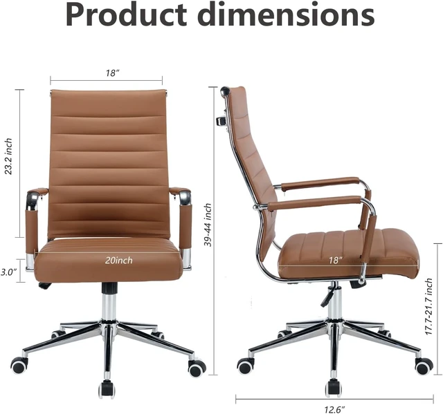 Alt view image 2 of 6 - Modern Leather Executive Office Chair with Wheels High Back Ergonomic Ribbed Swivel Computer Chair for Conference Room (Brown)