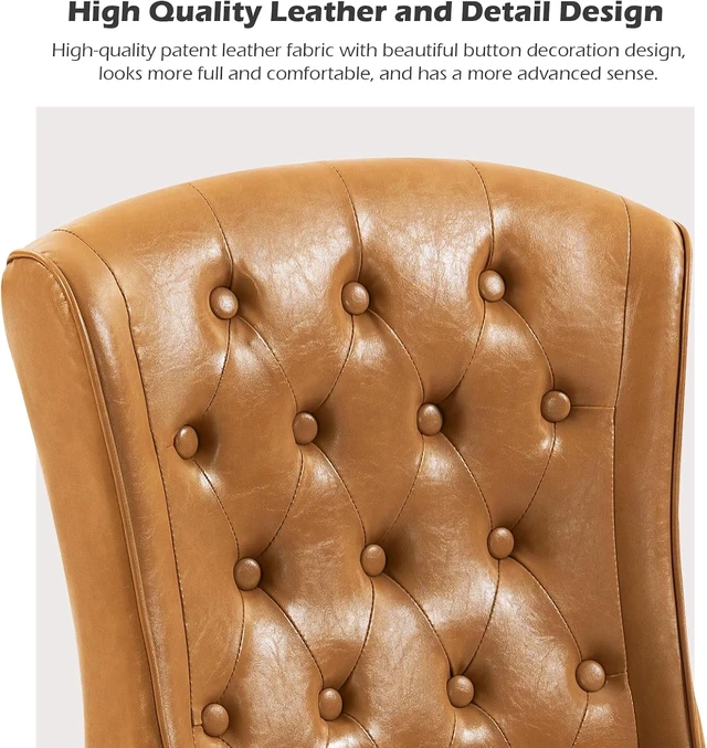 Alt view image 7 of 7 - Ergonomic Executive Office Chair with Tufted Back & Nailhead Trim Faux Leather Swivel Work Chair with Wheels & Arms for Home Office, Camel