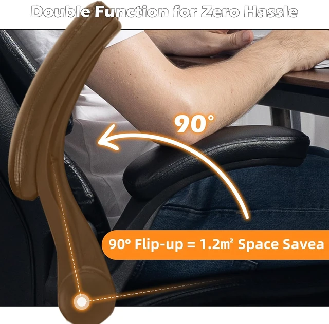 Alt view image 6 of 7 - High Back Ergonomic Computer Desk Chair with Rocking Function & Lumbar Support Executive Comfortable Wide Leather Swivel Chair with Flip-Up Armrests for Home Gaming