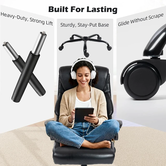 Alt view image 7 of 7 - High Back Ergonomic Computer Desk Chair with Rocking Function & Lumbar Support Executive Comfortable Wide Leather Swivel Chair with Flip-Up Armrests for Home Gaming