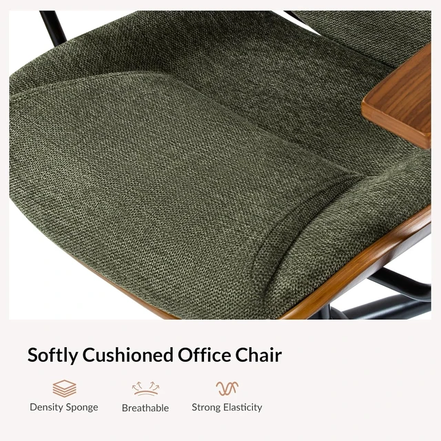 Alt view image 5 of 7 - Modern Ergonomic Office Chair with Wood Frame & Metal Base Swivel Upholstered Computer Chair with Adjustable Height for Home Office, Green