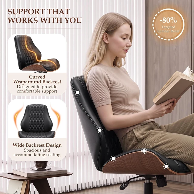 Alt view image 3 of 7 - Modern Armless Faux Leather Office Desk Chair for Home Office