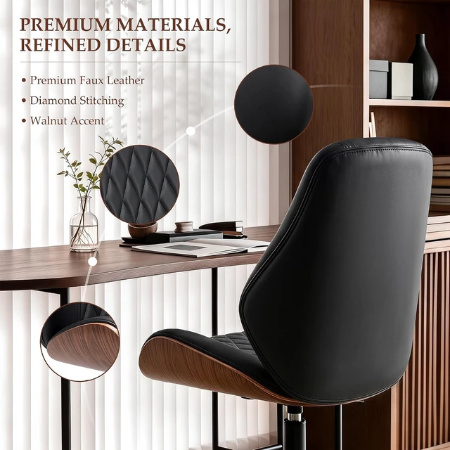 Alt view image 4 of 7 - Modern Armless Faux Leather Office Desk Chair for Home Office