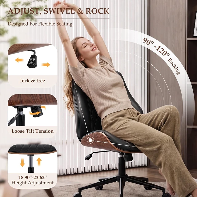 Alt view image 5 of 7 - Modern Armless Faux Leather Office Desk Chair for Home Office