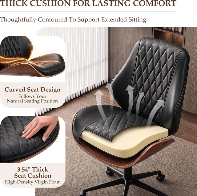 Alt view image 6 of 7 - Modern Armless Faux Leather Office Desk Chair for Home Office