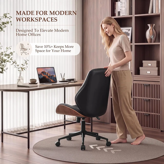Alt view image 7 of 7 - Modern Armless Faux Leather Office Desk Chair for Home Office