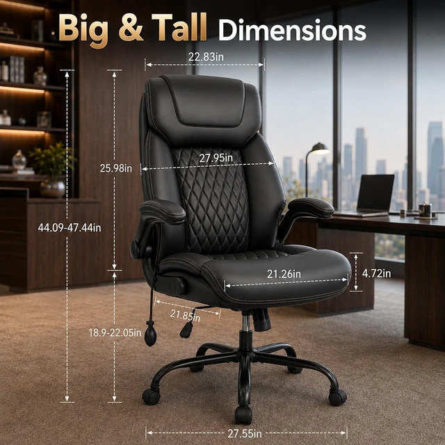 Alt view image 2 of 7 - 500 Lbs Big & Tall Executive Office Desk Chair with Air Lumbar, Black