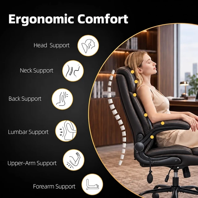 Alt view image 5 of 7 - 500 Lbs Big & Tall Executive Office Desk Chair with Air Lumbar, Black