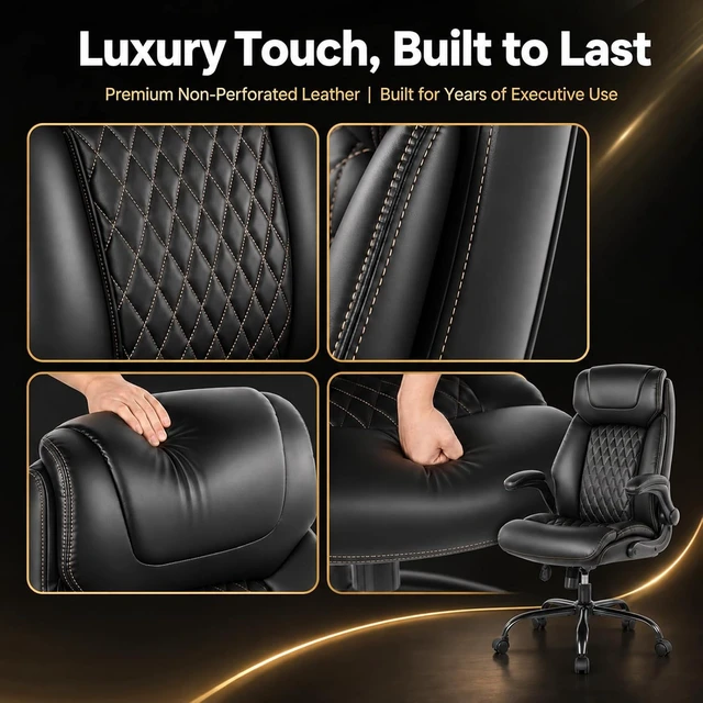 Alt view image 6 of 7 - 500 Lbs Big & Tall Executive Office Desk Chair with Air Lumbar, Black