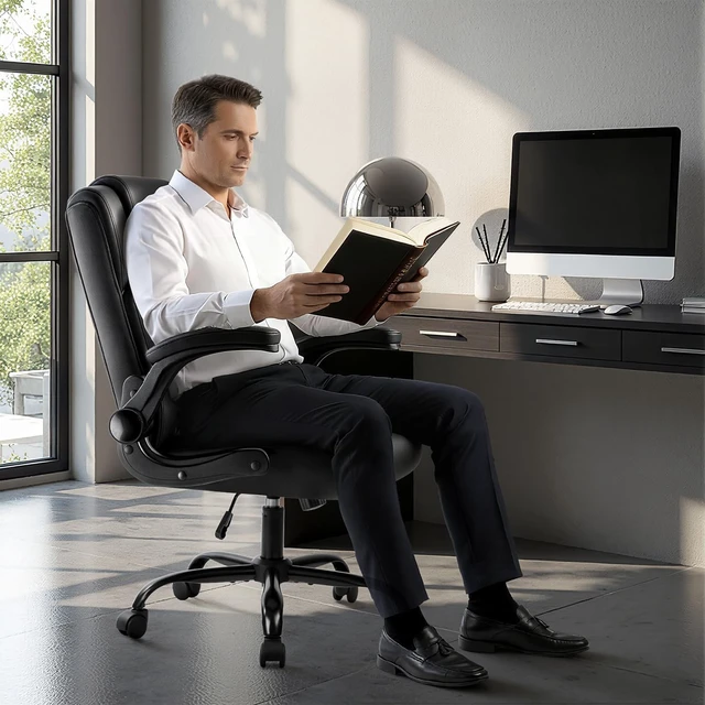 Alt view image 2 of 7 - Dwanbridge Ergonomic Leather Executive Office Chair with Lumbar Support