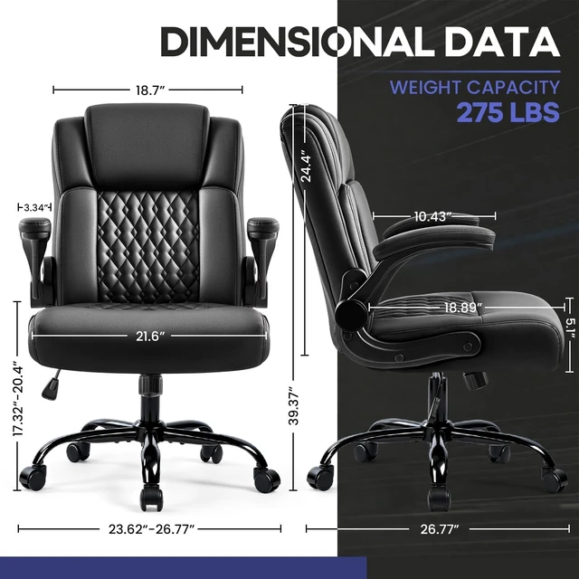Alt view image 3 of 7 - Dwanbridge Ergonomic Leather Executive Office Chair with Lumbar Support
