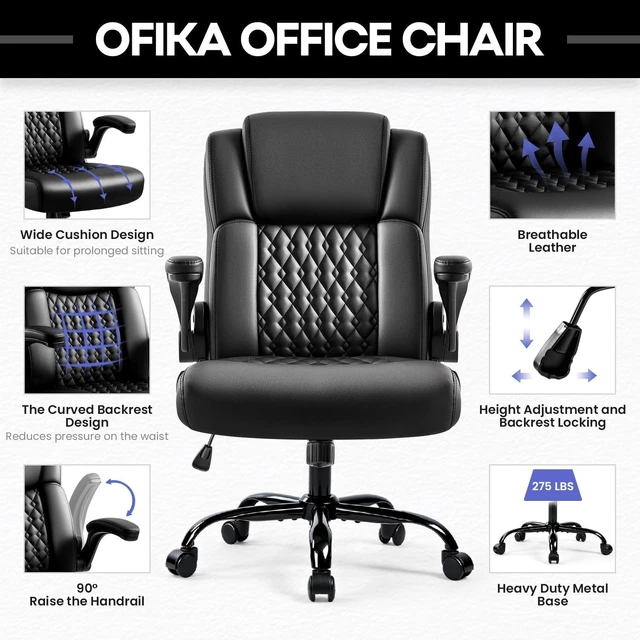 Alt view image 4 of 7 - Dwanbridge Ergonomic Leather Executive Office Chair with Lumbar Support