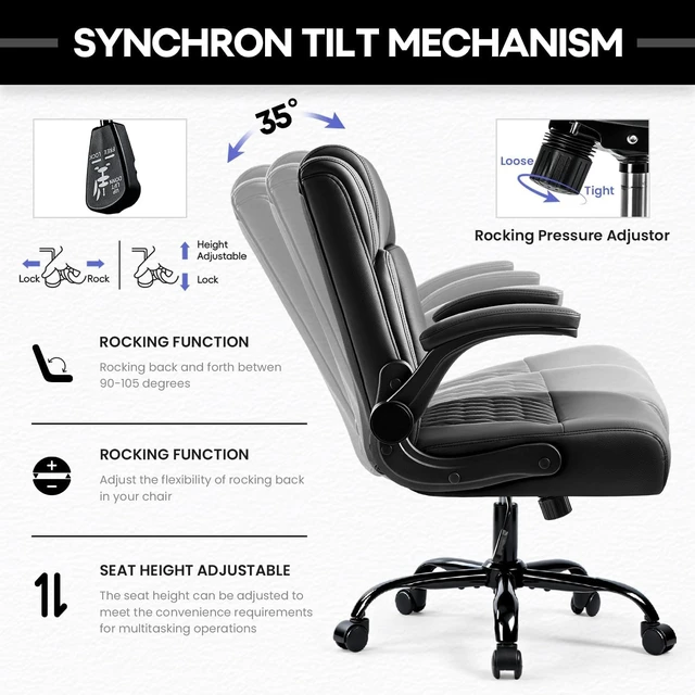 Alt view image 5 of 7 - Dwanbridge Ergonomic Leather Executive Office Chair with Lumbar Support