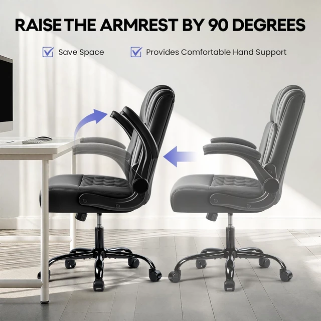 Alt view image 7 of 7 - Dwanbridge Ergonomic Leather Executive Office Chair with Lumbar Support