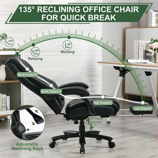 Alt view image 5 of 7 - 500 Lbs Executive Office Chair with Footrest & Adjustable Lumbar Support