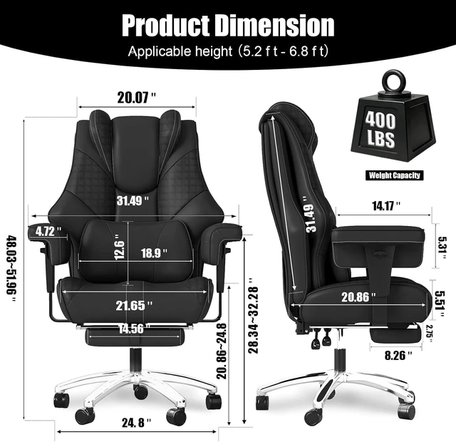 Alt view image 2 of 7 - High Back Big & Tall Office Chair with Foot Rest Computer Desk Chair