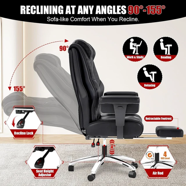 Alt view image 3 of 7 - High Back Big & Tall Office Chair with Foot Rest Computer Desk Chair