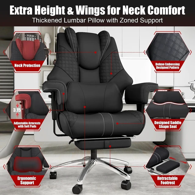 Alt view image 4 of 7 - High Back Big & Tall Office Chair with Foot Rest Computer Desk Chair