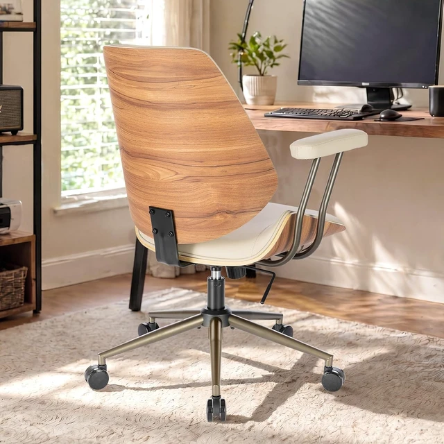 Alt view image 2 of 7 - Modern Beige Mid Back Office Chair Adjustable Swivel Desk Chair with Arms