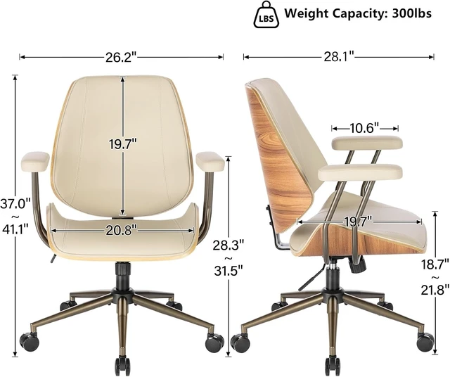Alt view image 3 of 7 - Modern Beige Mid Back Office Chair Adjustable Swivel Desk Chair with Arms