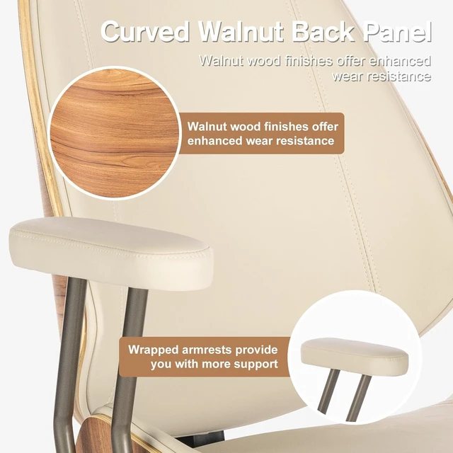 Alt view image 6 of 7 - Modern Beige Mid Back Office Chair Adjustable Swivel Desk Chair with Arms