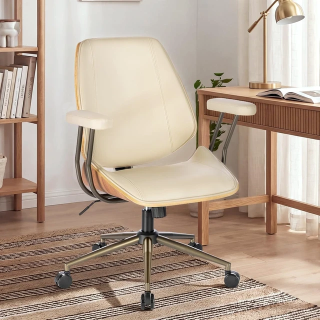 Alt view image 7 of 7 - Modern Beige Mid Back Office Chair Adjustable Swivel Desk Chair with Arms