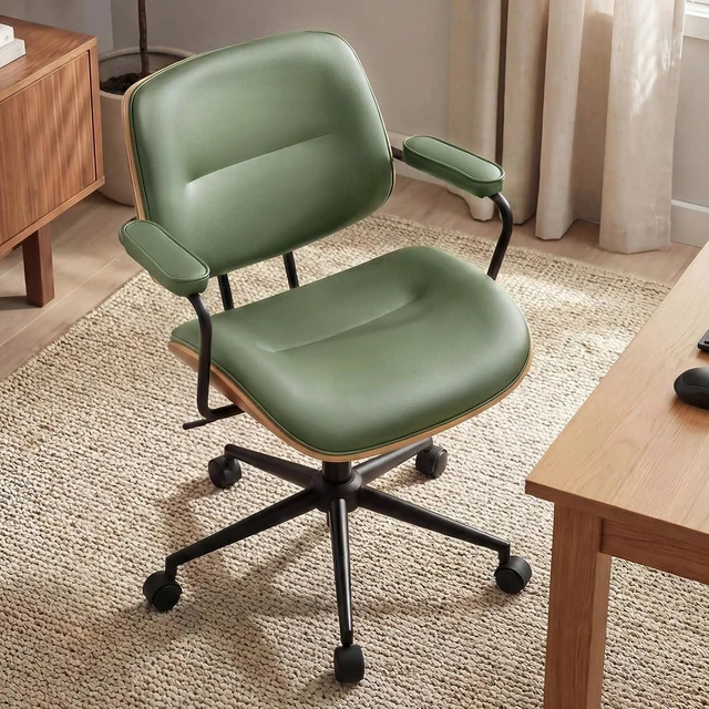 Main image of Green Mid Century Modern Office Chair with Armrest & Adjustable Backrest