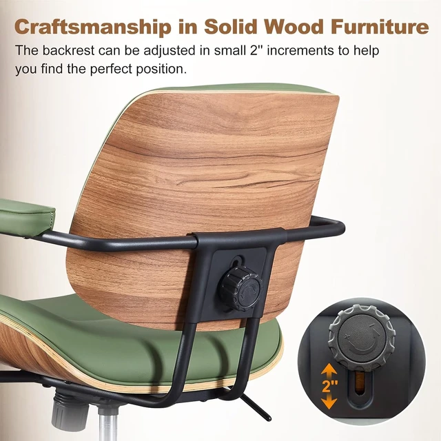 Alt view image 3 of 7 - Green Mid Century Modern Office Chair with Armrest & Adjustable Backrest