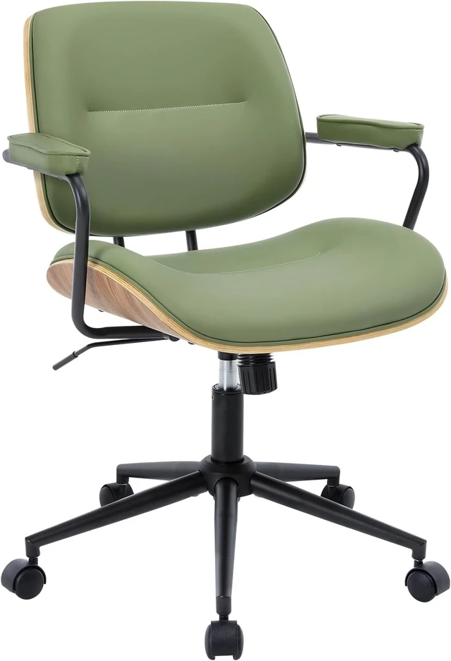 Alt view image 6 of 7 - Green Mid Century Modern Office Chair with Armrest & Adjustable Backrest