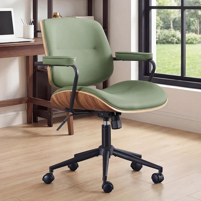Alt view image 7 of 7 - Green Mid Century Modern Office Chair with Armrest & Adjustable Backrest