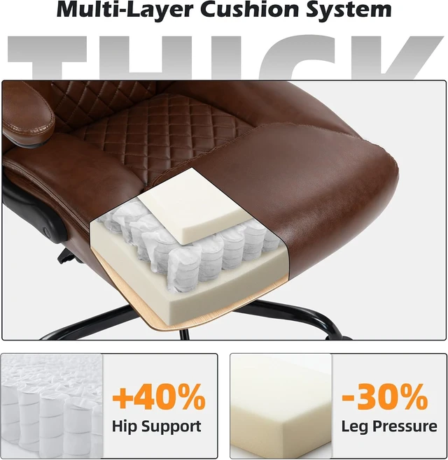 Alt view image 4 of 7 - Ergonomic High Back Computer Desk Chair with Rocking Function & Lumbar Support Wide Executive Leather Swivel Rolling Chair with Flip-Up Armrests for Home Gaming