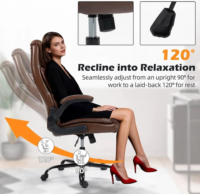 Alt view image 5 of 7 - Ergonomic High Back Computer Desk Chair with Rocking Function & Lumbar Support Wide Executive Leather Swivel Rolling Chair with Flip-Up Armrests for Home Gaming