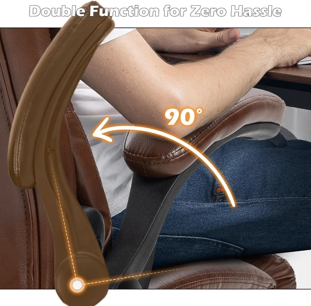 Alt view image 6 of 7 - Ergonomic High Back Computer Desk Chair with Rocking Function & Lumbar Support Wide Executive Leather Swivel Rolling Chair with Flip-Up Armrests for Home Gaming