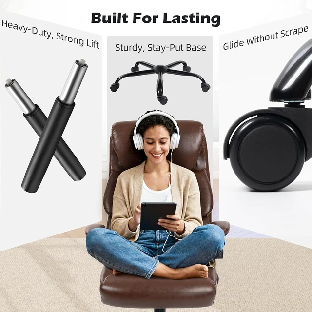 Alt view image 7 of 7 - Ergonomic High Back Computer Desk Chair with Rocking Function & Lumbar Support Wide Executive Leather Swivel Rolling Chair with Flip-Up Armrests for Home Gaming