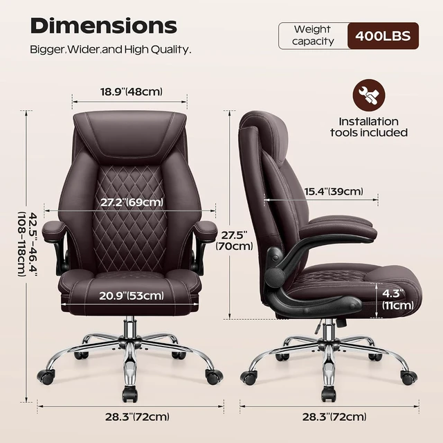 Alt view image 2 of 7 - Big & Tall Ergonomic High Back Office Chair Breathable Leather Desk Chair with Lumbar Support, Flip-Up Armrests & Rocking Function