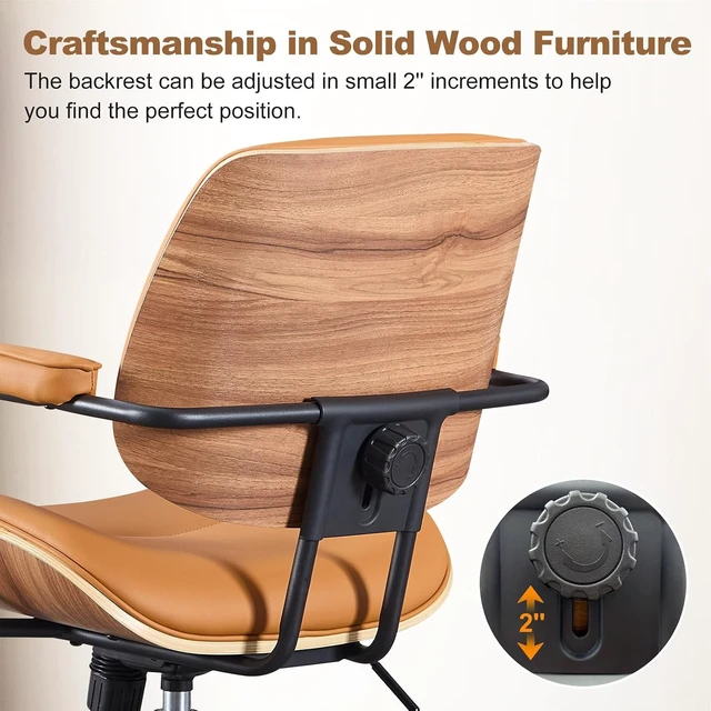 Alt view image 3 of 7 - Brown Mid Century Modern Office Chair with Armrest & Adjustable Backrest