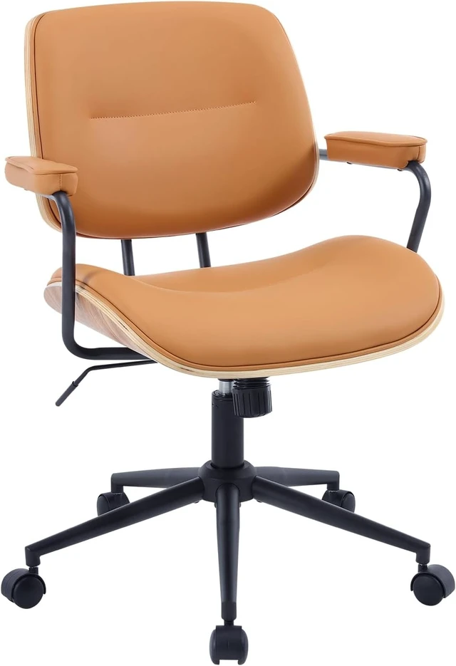 Alt view image 7 of 7 - Brown Mid Century Modern Office Chair with Armrest & Adjustable Backrest