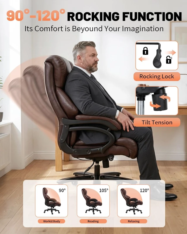 Alt view image 7 of 7 - 800 Lbs Heavy Duty Executive Office Chair Adjustable Lumbar Support, Extra Wide Seat & Quiet Rubber Wheels for Heavy People