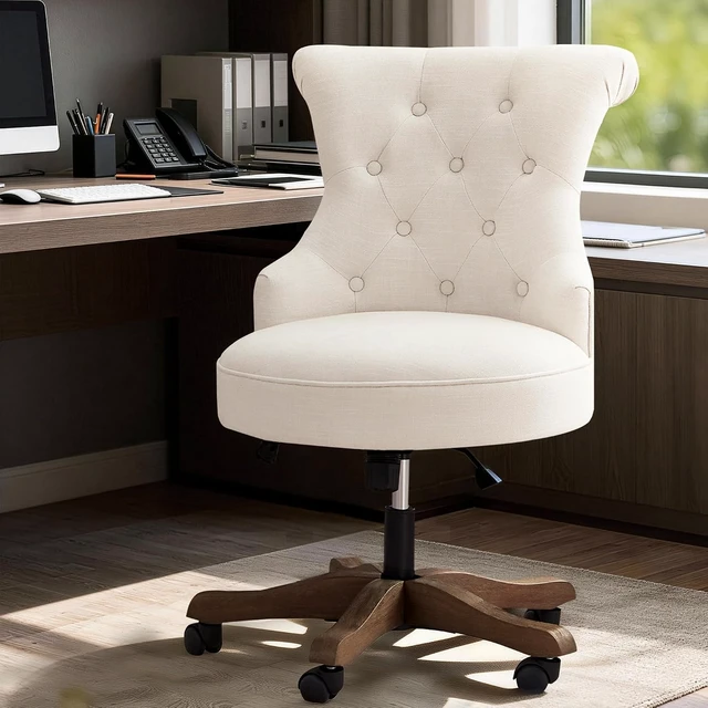 Alt view image 7 of 7 - Upholstered Armless Swivel Home Office Desk Chair with Wheels