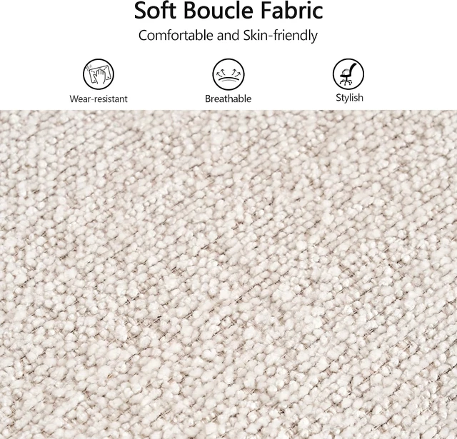 Alt view image 6 of 7 - 300 Lbs Capacity Modern Office Chair Beige Boucle Fabric, Adjustable Height with Wheels & Armrest, for Home Office, Bedroom & Makeup Room