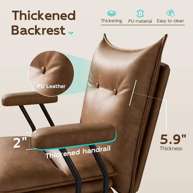Alt view image 4 of 7 - Brown Leather Home Office Chair with Triple-Layer Seat Desk Chair