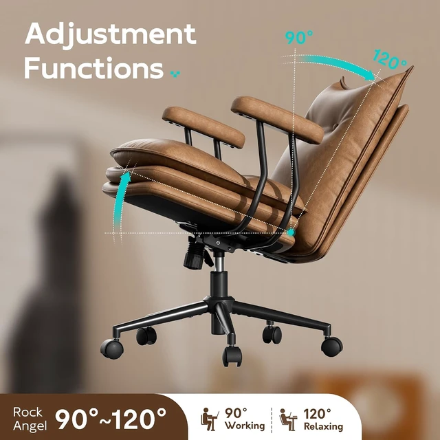 Alt view image 7 of 7 - Brown Leather Home Office Chair with Triple-Layer Seat Desk Chair