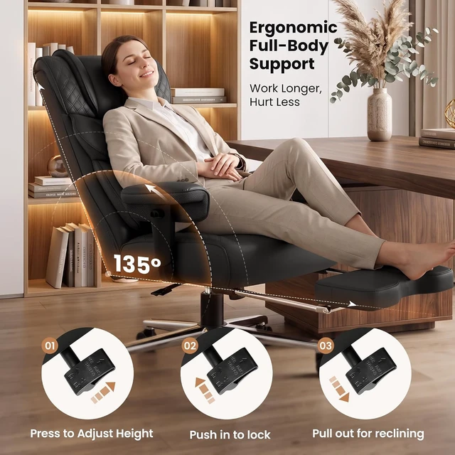 Alt view image 7 of 7 - 400 Lbs Executive Big & Tall Office Desk Computer Chair