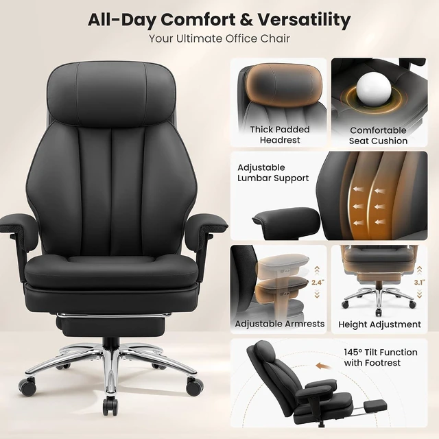 Alt view image 3 of 7 - Big & Tall Gaming Office Chair with Inflatable Lumbar Support