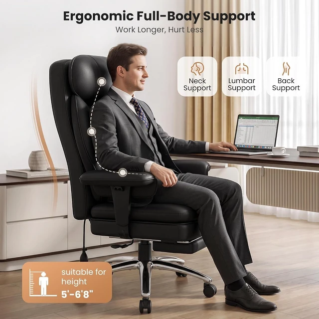 Alt view image 4 of 7 - Big & Tall Gaming Office Chair with Inflatable Lumbar Support