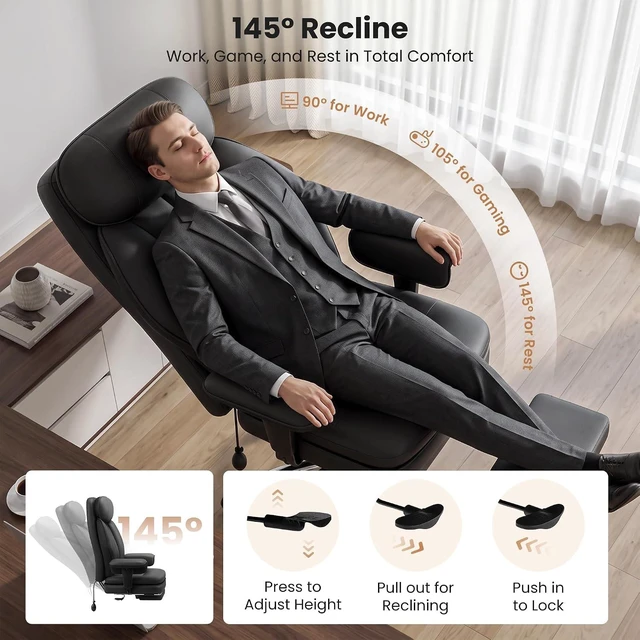 Alt view image 5 of 7 - Big & Tall Gaming Office Chair with Inflatable Lumbar Support