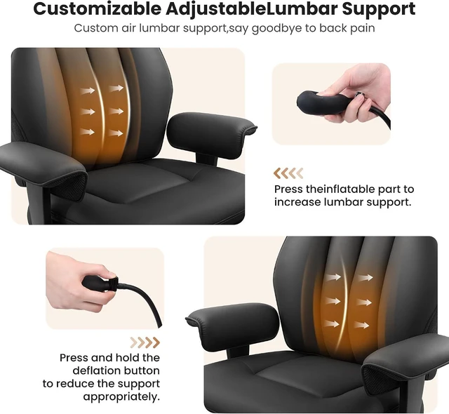 Alt view image 7 of 7 - Big & Tall Gaming Office Chair with Inflatable Lumbar Support