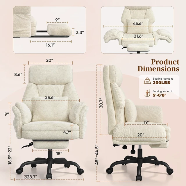 Alt view image 2 of 7 - C57 Ergonomic Reclining Office Chair with Footrest Velvet High Back Lounge Gaming Chair with 6-Stage Adjustable Wing Armrests for Cross-Legged Sitting, Home Office