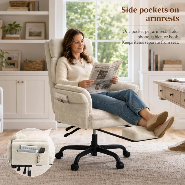 Alt view image 5 of 7 - C57 Ergonomic Reclining Office Chair with Footrest Velvet High Back Lounge Gaming Chair with 6-Stage Adjustable Wing Armrests for Cross-Legged Sitting, Home Office