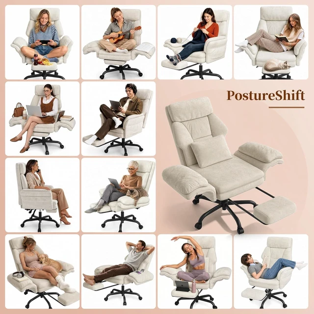 Alt view image 7 of 7 - C57 Ergonomic Reclining Office Chair with Footrest Velvet High Back Lounge Gaming Chair with 6-Stage Adjustable Wing Armrests for Cross-Legged Sitting, Home Office